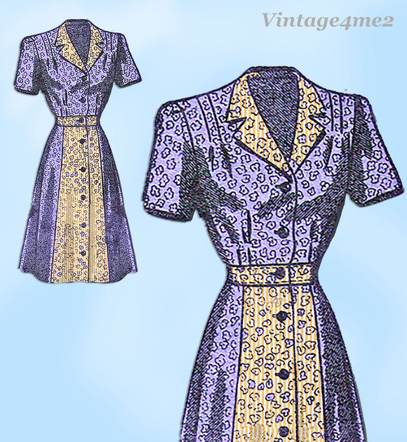 1940s Vintage Anne Adams Sewing Pattern 4508 Uncut Misses Shirtwaist Dress Sz 38 B