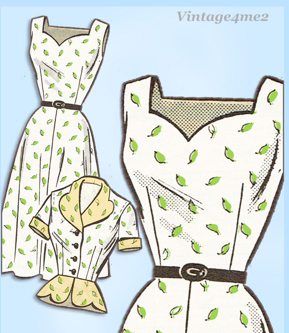 1950s Vintage Anne Adams Sewing Pattern 4669 Plus Size Sun Dress & Jacket 45 B