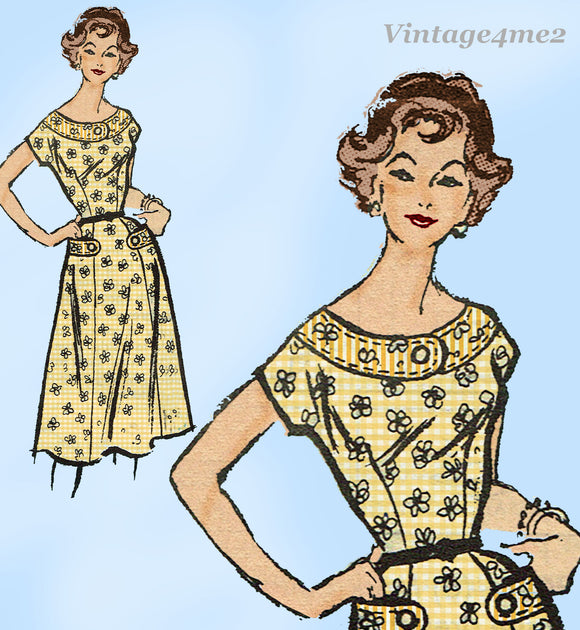 Anne Adams 4785: 1950s Easy Misses Day Dress Sz 34 B Vintage Sewing Pattern