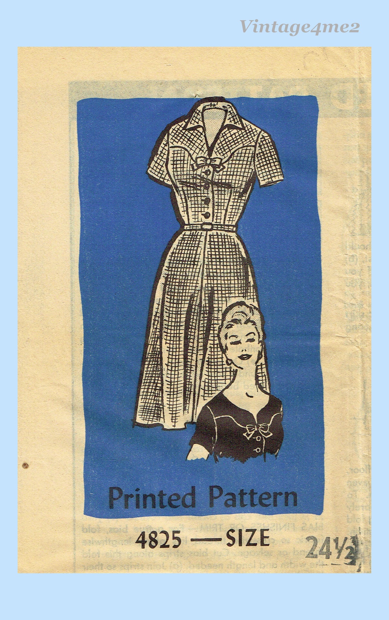 Anne Adams 4825: 1960s Plus Size Dress Sz 45 B Vintage Sewing Pattern   Vintage4me2