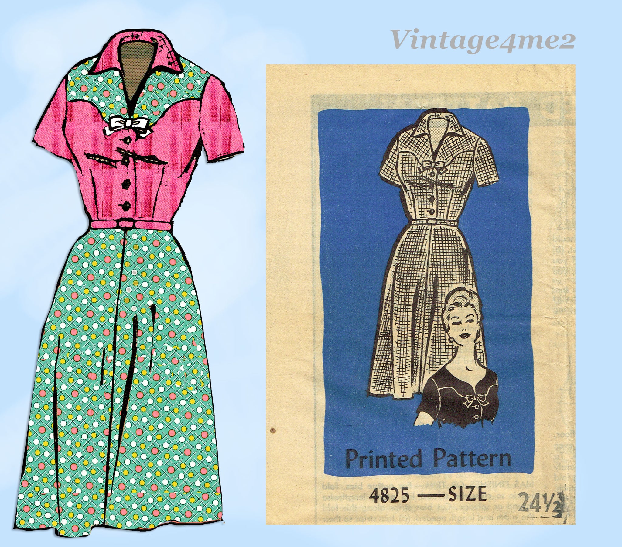 Anne Adams 4825: 1960s Plus Size Dress Sz 45 B Vintage Sewing Pattern –  Vintage4me2