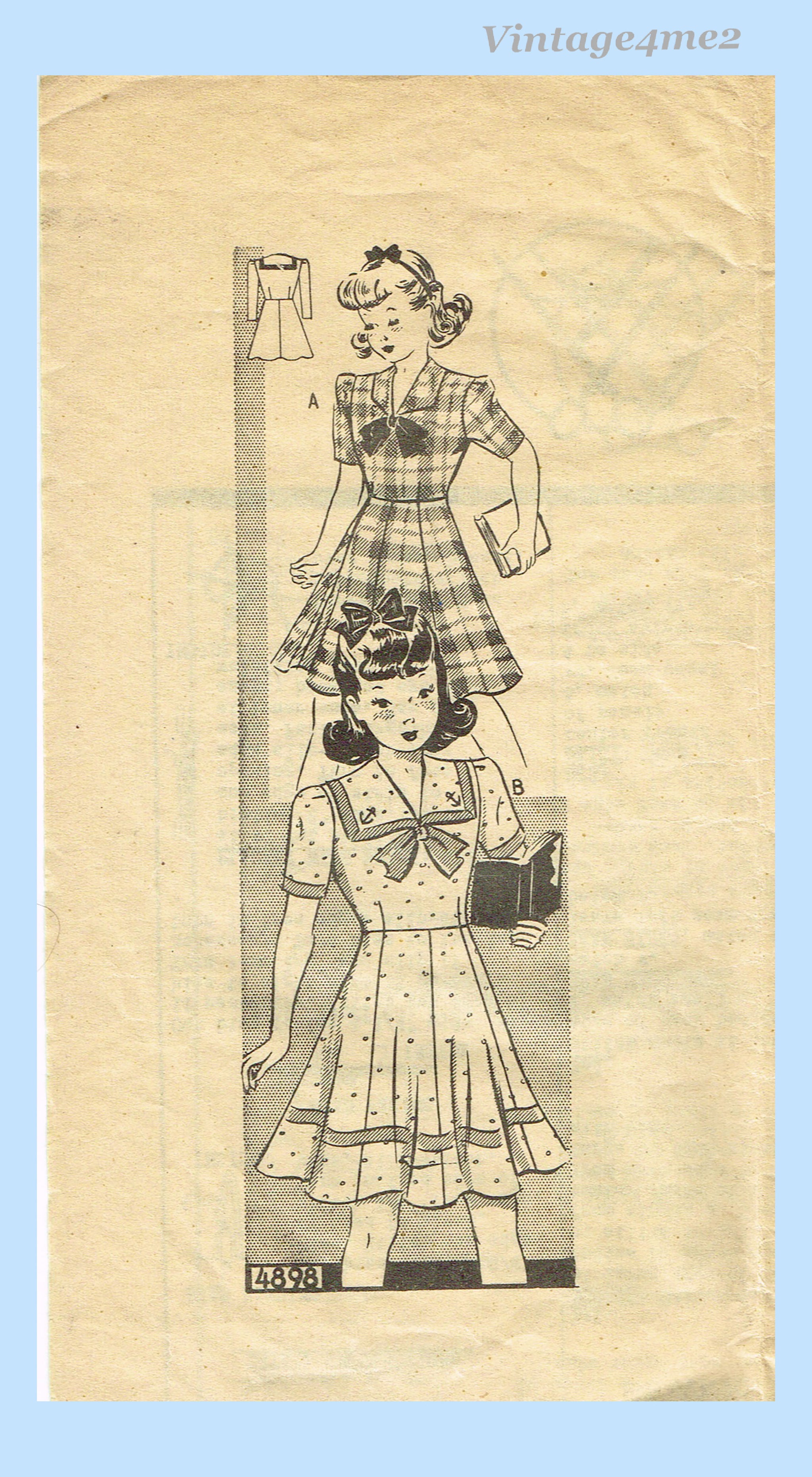 Anne Adams 4898: 1940s Little Girls Sailor Dress Sz 10 Vintage