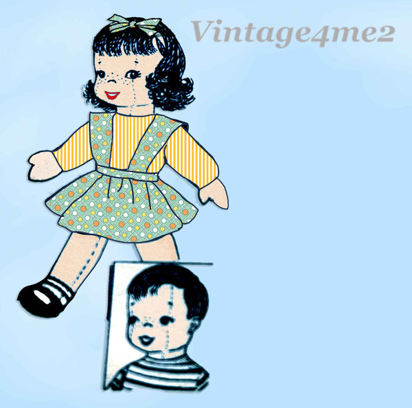 1940s Vintage Mail Order Transfer Pattern 7293 Uncut Boy & Girl Twin Sock Dolls