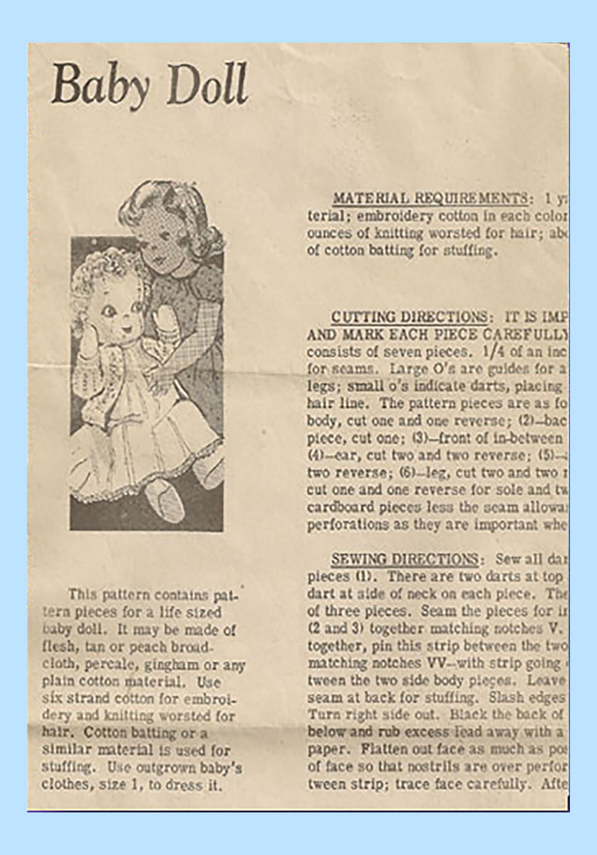 1950s Vintage Mail Order Sewing Pattern 609 Uncut 32 Inch Cloth Doll ...