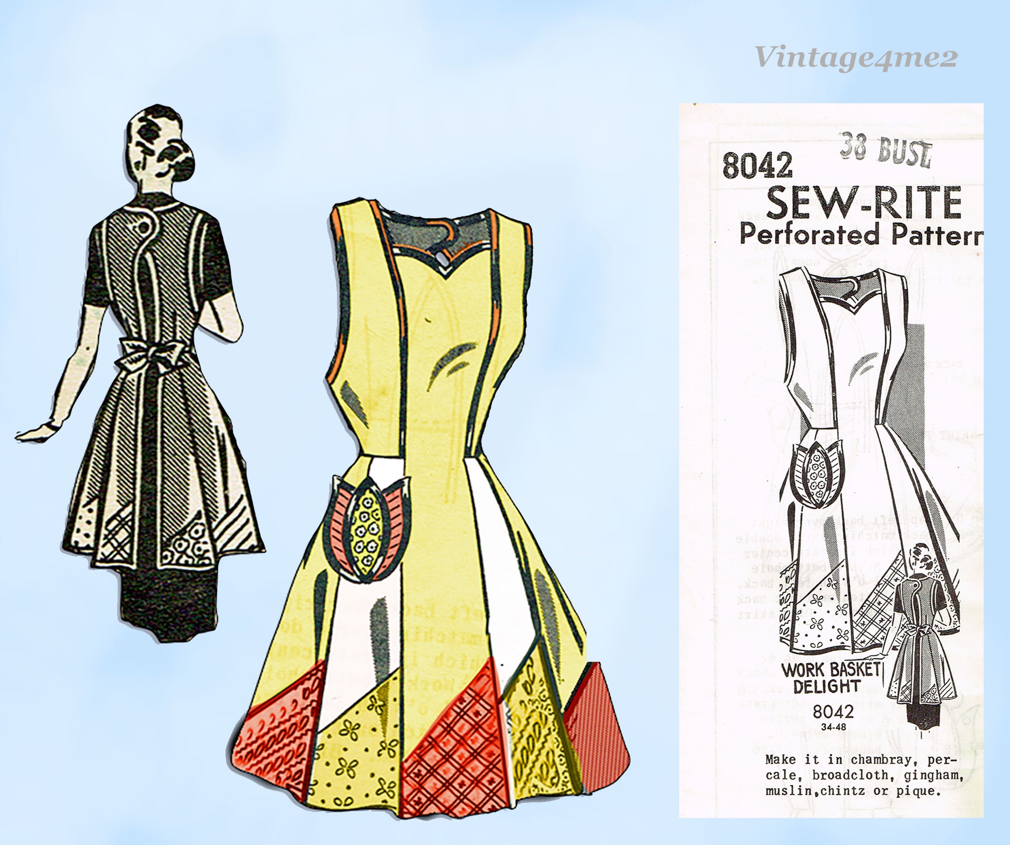 1950s Orig Vintage Mail Order Pattern 8042 Misses Princess Apron 34 B –  Vintage4me2