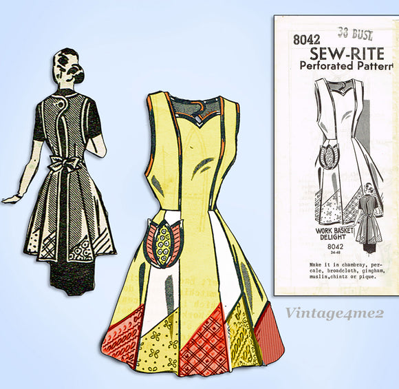 1950s Original Vintage Mail Order Pattern 8042 Misses Princess Cut Apron Sz 38 B