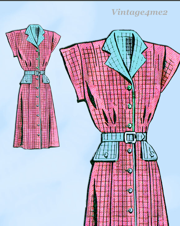 Mail Order 8174: 1940s Plus Size House Dress Sz 44 B Vintage Sewing Pattern