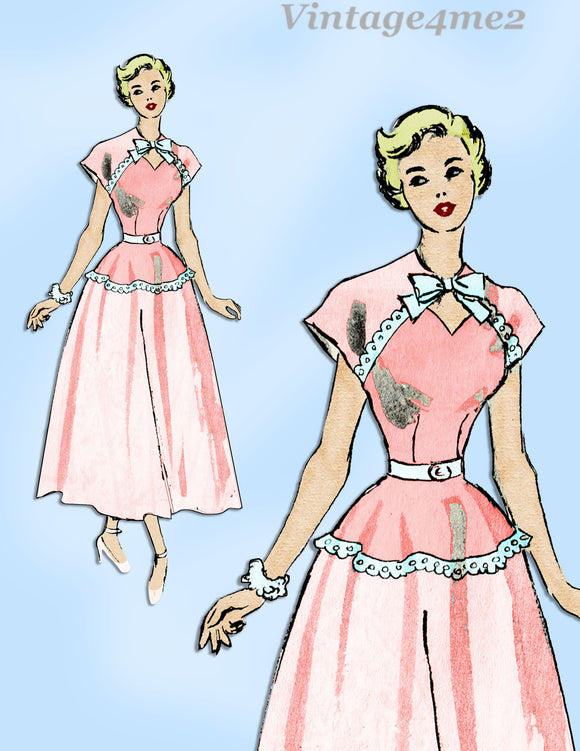 1940s Vintage Marian Martin Sewing Pattern 9049 Uncut Misses Keyhole Dress 34 B