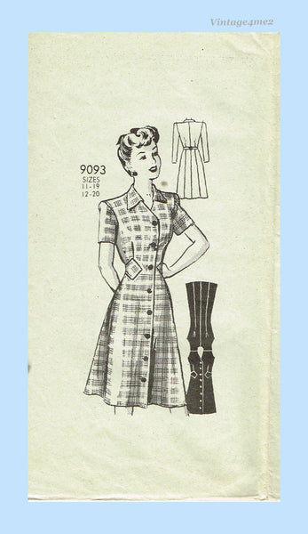 1940s Vintage Marian Martin Sewing Pattern 9093 Misses WWII Street Dress Sz 37 B