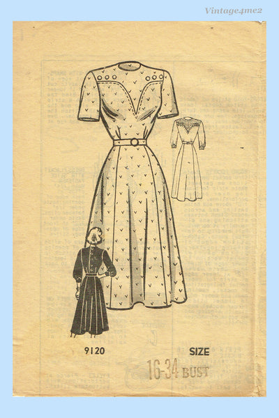 Marian Martin 9120: 1940s Misses Street Dress Sz 34 B Vintage Sewing Pattern