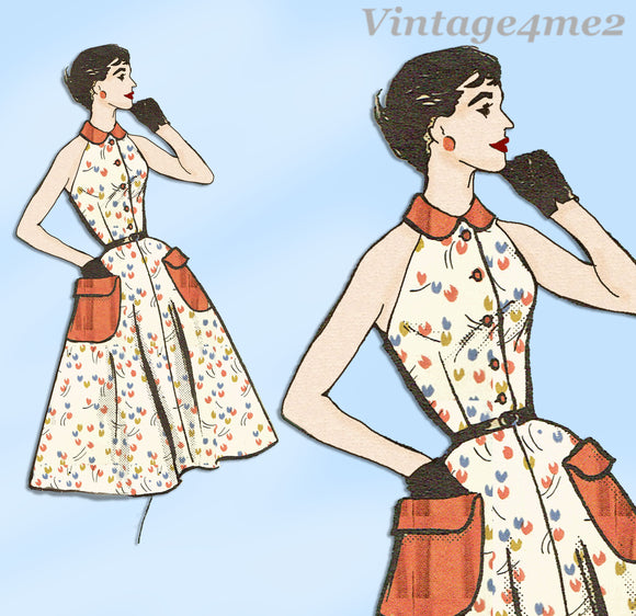 1950s Vintage Marian Martin Sewing Pattern 9198 Chic Misses Sun Dress Sz 36 B