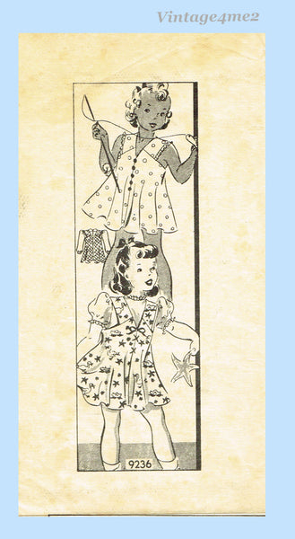 1940s Vintage Marian Martin Sewing Pattern 9236: Cute Toddler Girls Jumper Sz 6