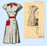 1940s Original Vintage Marian Martin Pattern 9237 Misses Uncut WWII Wrap Dress 34 B