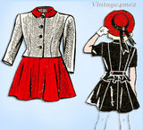 1940s Vintage Marian Martin Pattern 9241 Cute Uncut Little Girls Peplum Suit Sz 8
