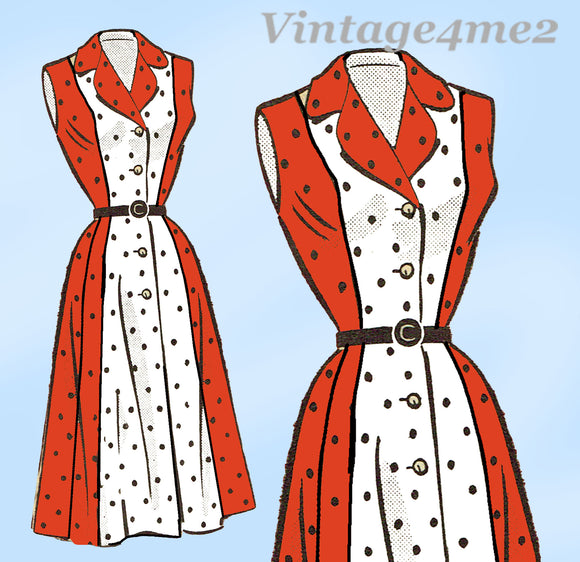 1950s Vintage Marian Martin Sewing Pattern 9280 Darling Misses Sun Dress Sz 37 B