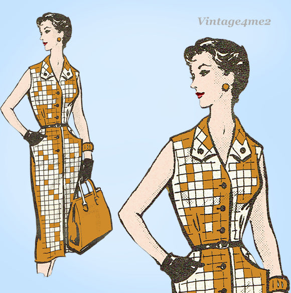 1950s Vintage Marian Martin Sewing Pattern 9289 Misses Slender Dress Sz 41 B