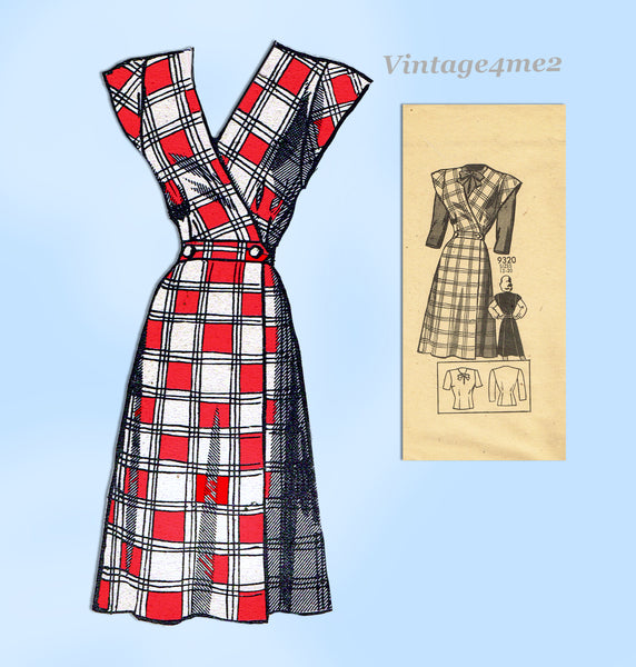 Marian Martin 9320: 1940s Misses WWII Wrap Dress Sz 34 B Vintage Sewing Pattern
