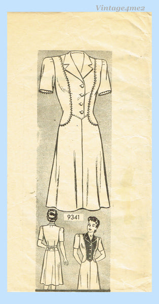 1940s Vintage Marian Martin Sewing Pattern 9341 Stunning Misses WWII Dress Sz 34 B