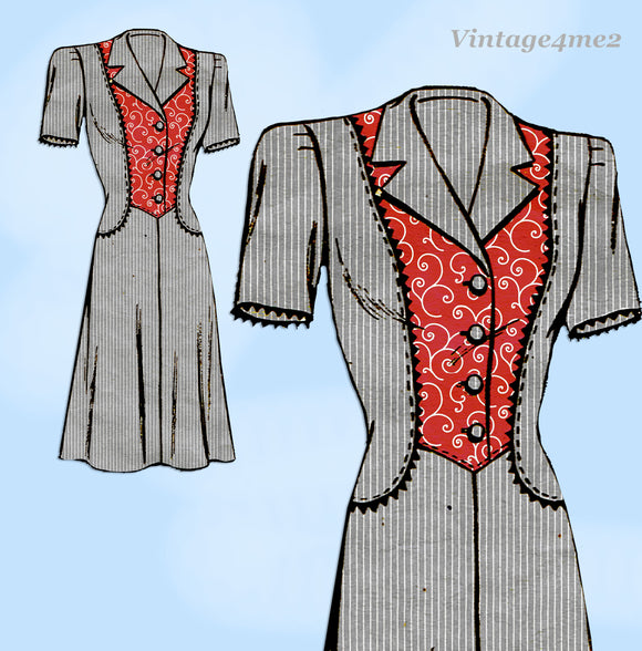1940s Vintage Marian Martin Sewing Pattern 9341 Stunning Misses WWII Dress Sz 34 B