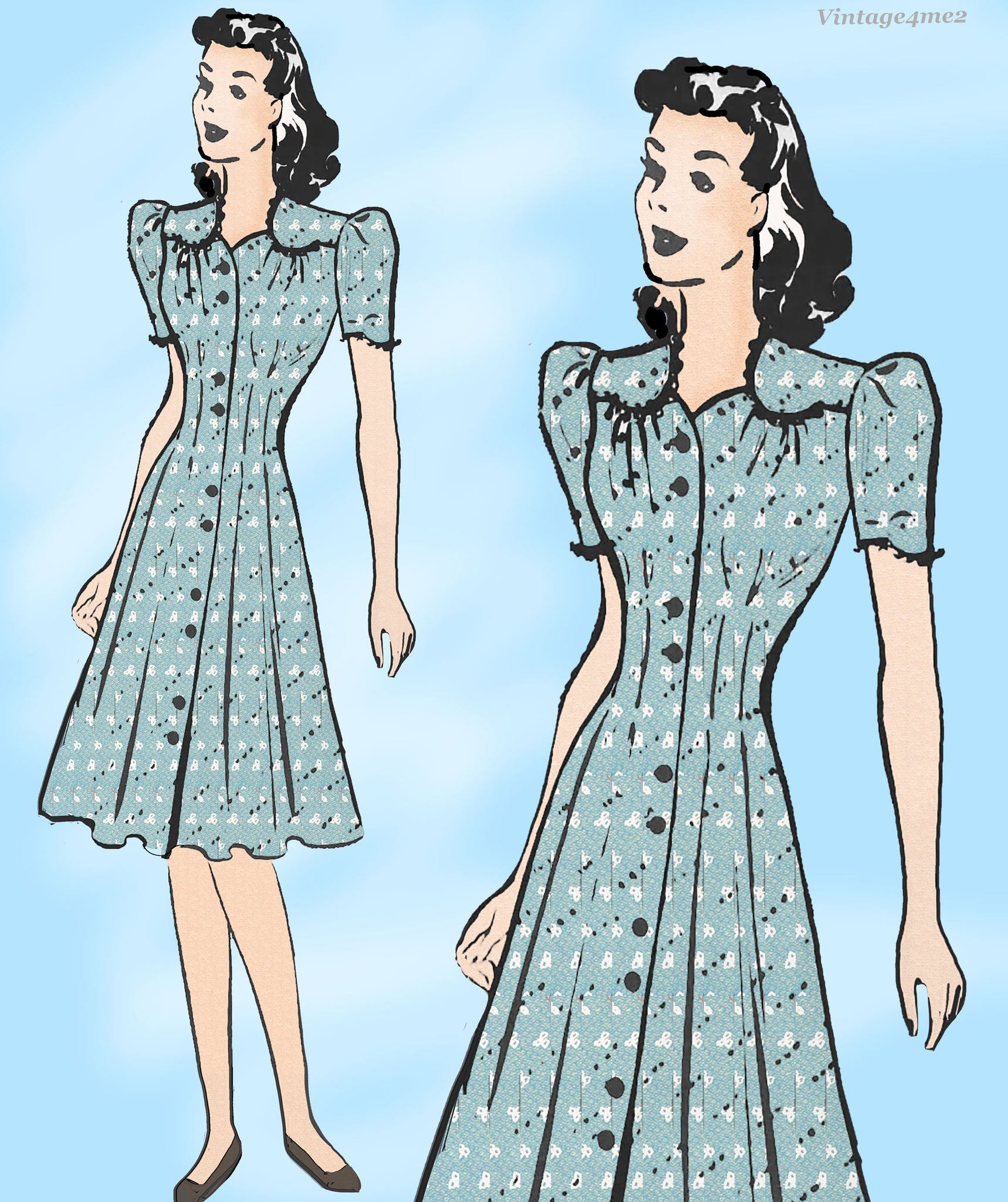 Marian Martin 9405: 1940s Misses WWII Dress 33B Vintage Sewing Pattern Vintage4me2 Marian Martin 9405: 1940s Misses WWII Dress 33B Vintage Sewing Pattern Vintage4me2