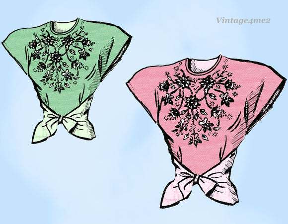 Marian Martin 9471: 1940s Rare Misses Embroidered Wrap Blouse 32 B Vintage Sewing Pattern