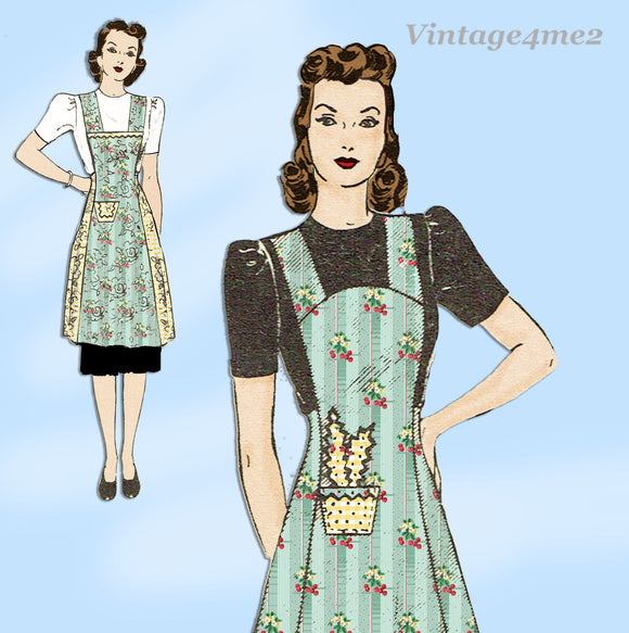 1940s Vintage Marian Martin Sewing Pattern 9553 Misses WWII Apron Sz 40-42 Bust