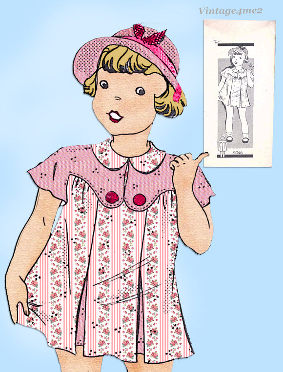 1930s Vintage Marian Martin Sewing Pattern 9746: Darlin Baby Girls Dress Size 2