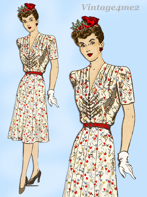 1940s Vintage Marian Martin Sewing Pattern 9998 Uncut Misses WWII Street Dress 38B