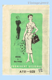 Prominent Designer A751: 1950s Glamorous Uncut Slender Dress Sz 30 B Vintage Sewing Pattern