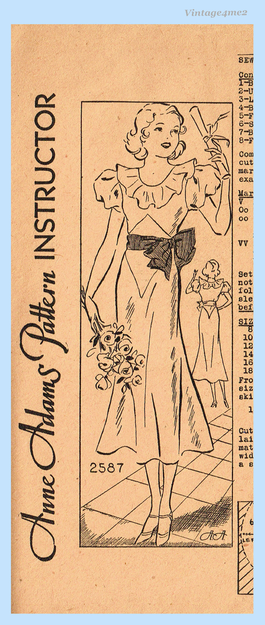 Anne Adams 2587: 1930s Misses Graduation Dress Vintage Sewing Pattern Vintage4me2 Anne Adams 2587: 1930s Misses Graduation Dress Vintage Sewing Pattern Vintage4me2