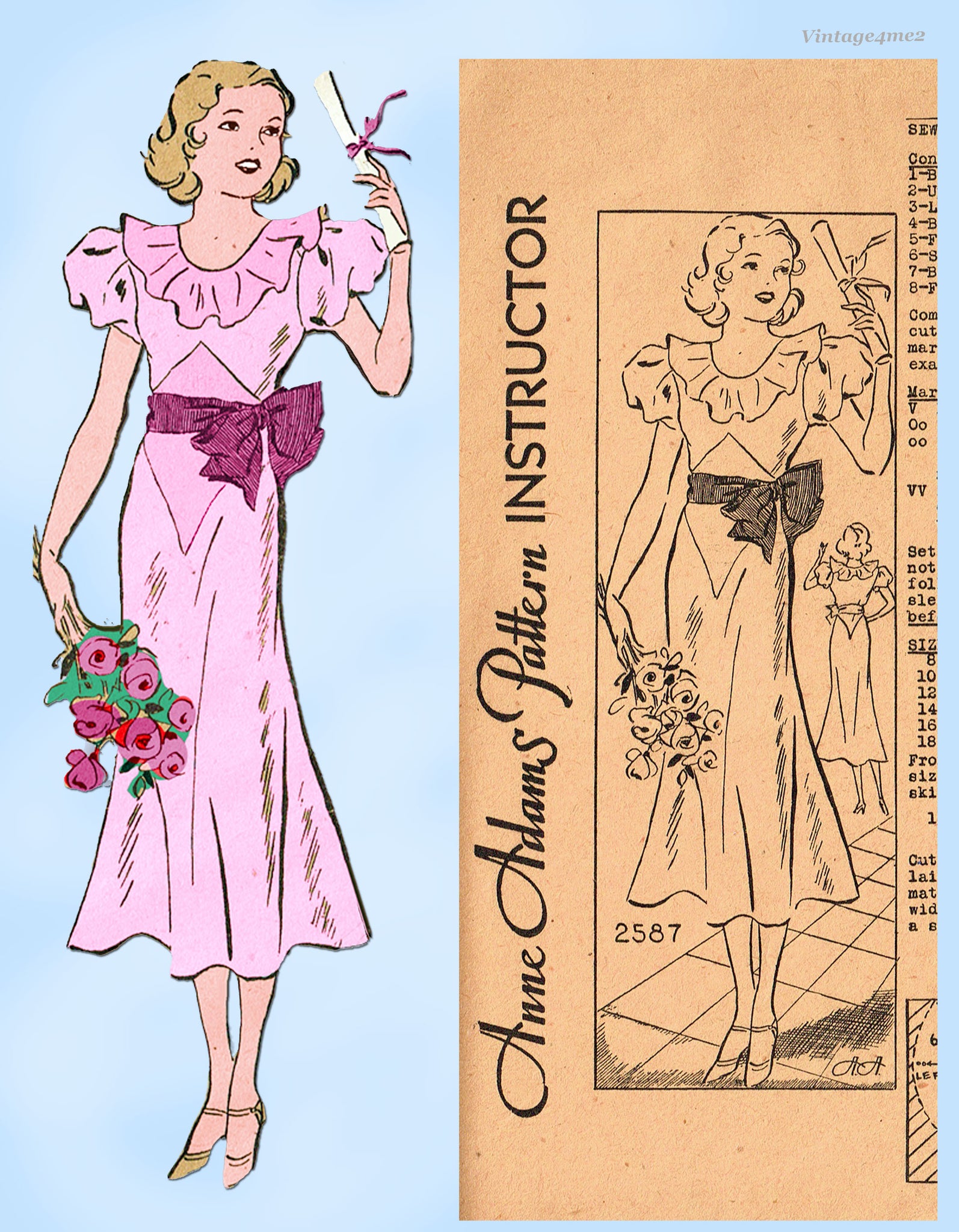 Anne Adams 2587: 1930s Misses Graduation Dress Vintage Sewing Pattern Vintage4me2 Anne Adams 2587: 1930s Misses Graduation Dress Vintage Sewing Pattern Vintage4me2