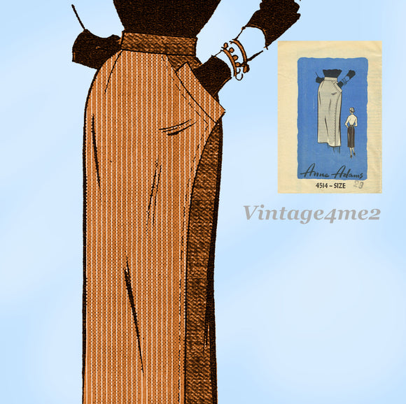 Anne Adams 4514: 1950s Misses Easy One Yard Skirt Sz 28 W Vintage Sewing Pattern