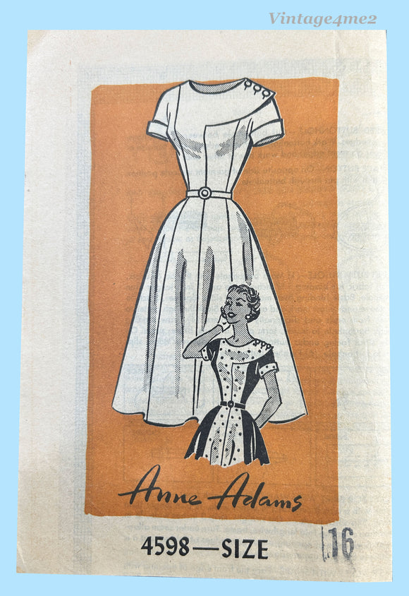 1950s Vintage Anne Adams Pattern 4598 Stylish Misses Street Dress Size 34 Bust
