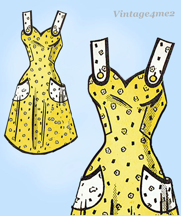Anne Adams 4743: 1940s Cute Misses Full Bib Apron Sz LRG Vintage Sewing Pattern