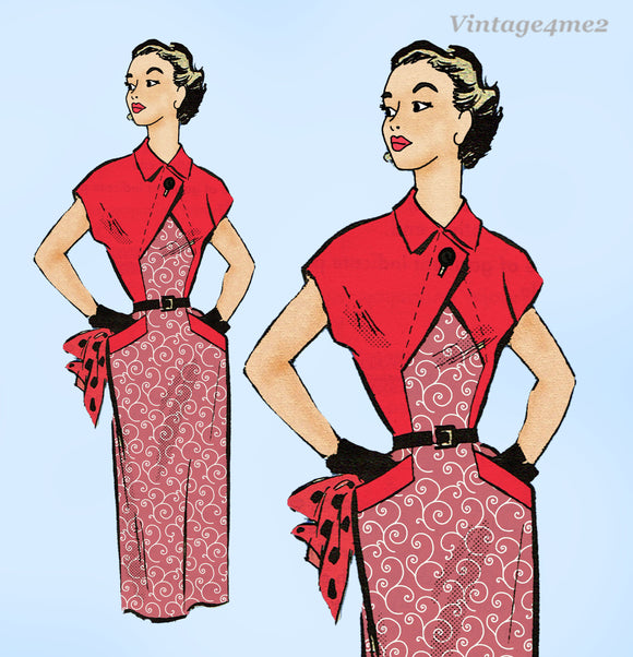 1950s Vintage Anne Adams Sewing Pattern 4751 Uncut Misses Slender Dress Sz 32 Bust