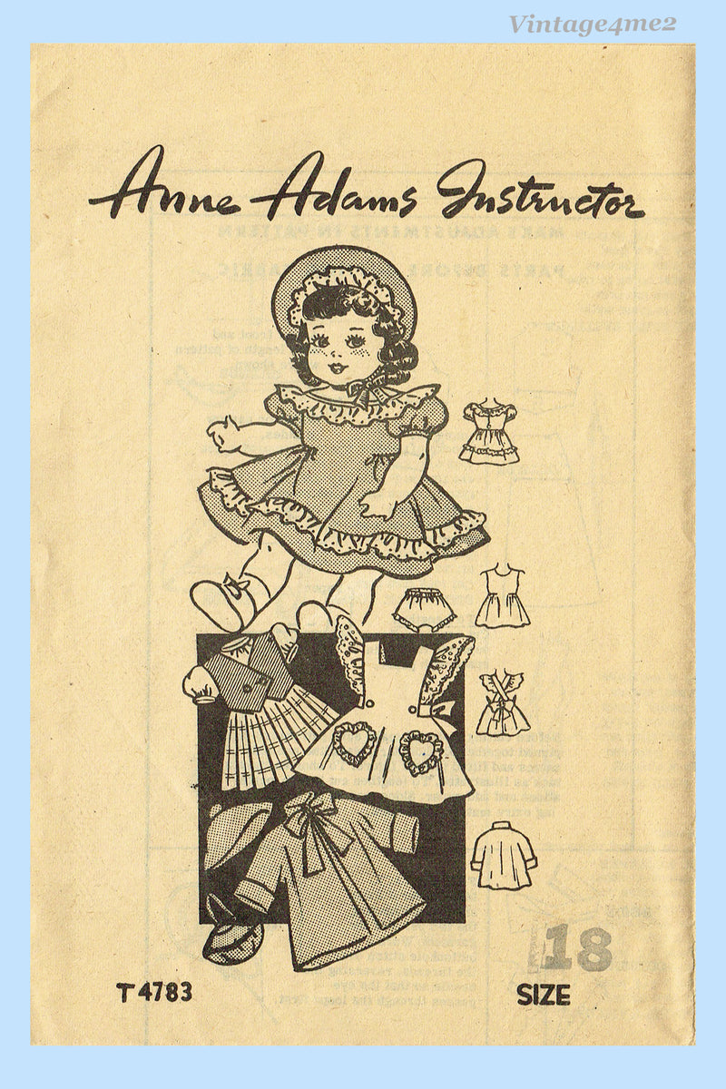 Anne Adams 4783: 1950s 22in Baby Doll Clothes Vintage Sewing Pattern ...