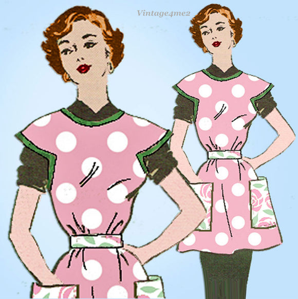 1950s Original Vintage Anne Adams Pattern 4784 Misses Smock Apron Sz 30 to 32 B
