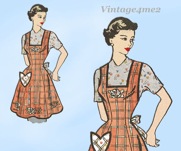 Anne Adams 4886: 1950s Darling Misses Full Bib Apron Sz MED Vintage Sewing Pattern