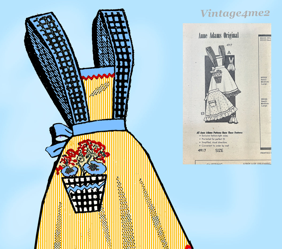 1940s Vintage Anne Adams Sewing Pattern 4917 Uncut Misses Apron Set Sz ...