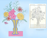 1930s Vintage Alice Brooks Embroidery Transfer 5333 Uncut Daisies Dahlias Vase