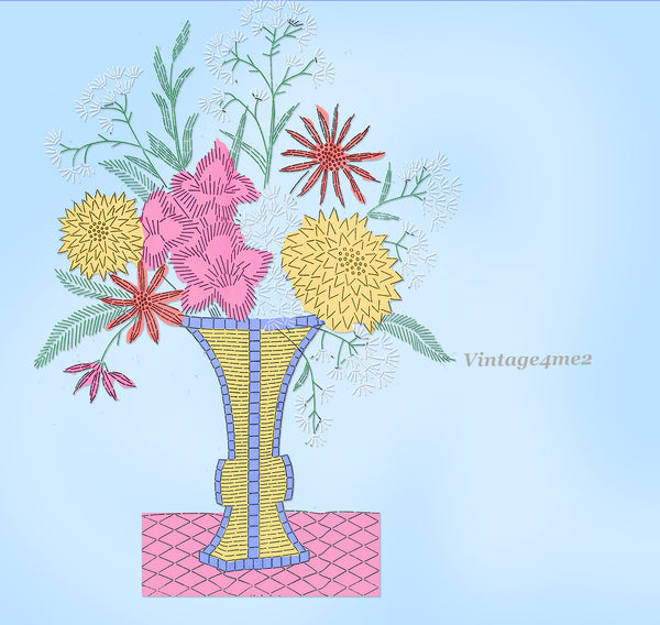 1930s Vintage Alice Brooks Embroidery Transfer 5333 Uncut Daisies Dahlias Vase