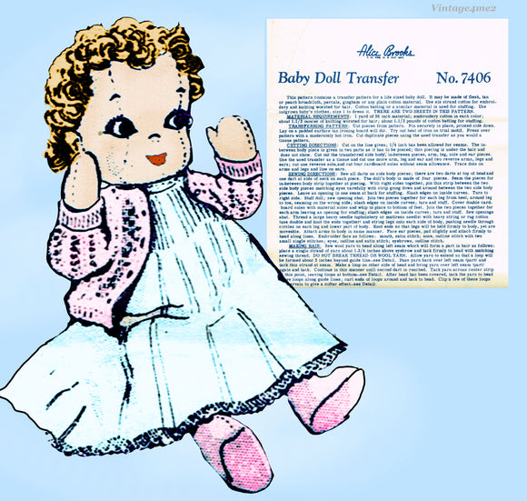 1960s Vintage Alice Brooks Sewing Pattern 7406 Uncut Life Size Cloth Baby Doll