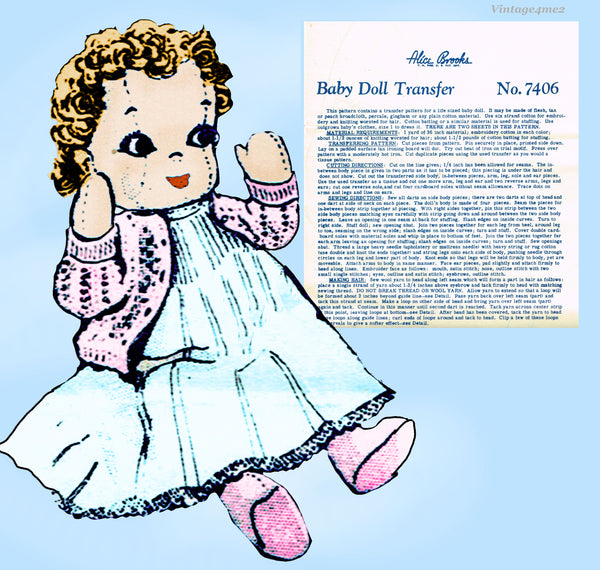 1960s Vintage Alice Brooks Sewing Pattern 7406 Uncut Life Size Cloth Baby Doll