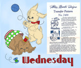 1940s Vintage Alice Brooks Embroidery Transfer 7491 Uncut Puppy DOW Tea Towels