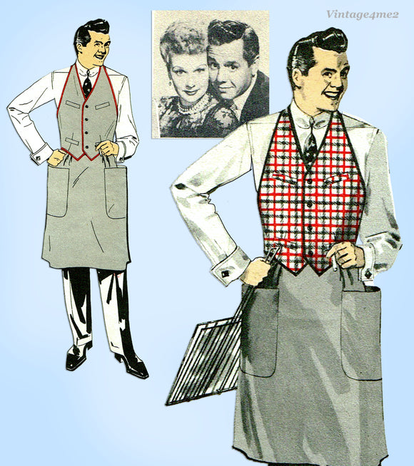 1950s Vintage Advance Sewing Pattern 6559 Rare Desi Arnez Mens Weskit Apron Sz 38 C