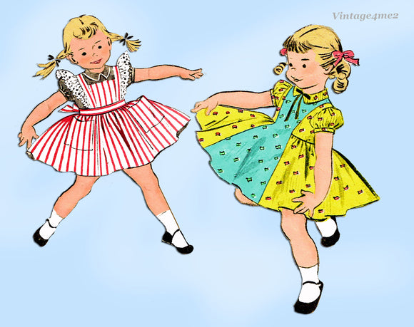 1950s Vintage Advance Sewing Pattern 6963 Cute Toddler Girls Dress Size 4
