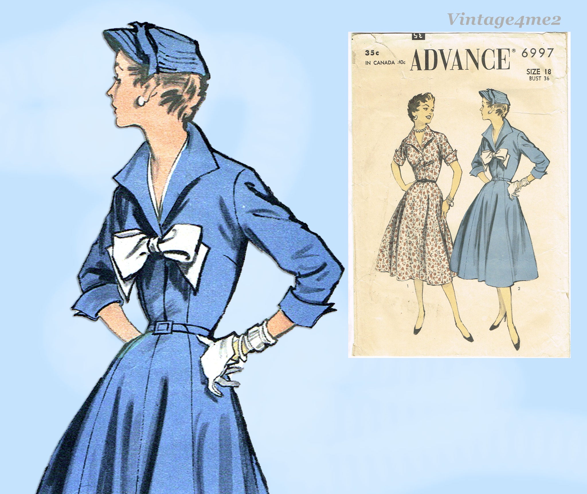 Advance 6997: 1950s Stunning Misses Street Dress Size 36B Vintage