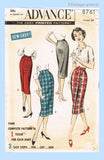1950s Vintage Advance Sewing Pattern 8761 Misses Pencil Skirt Size 24 Waist