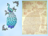 1960s Uncut Aunt Martha's Embroidery Transfer 3297 Large Peacock Bedspread Motif