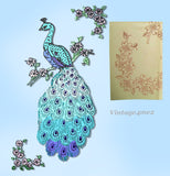 1960s Uncut Aunt Martha's Embroidery Transfer 3297 Large Peacock Bedspread Motif